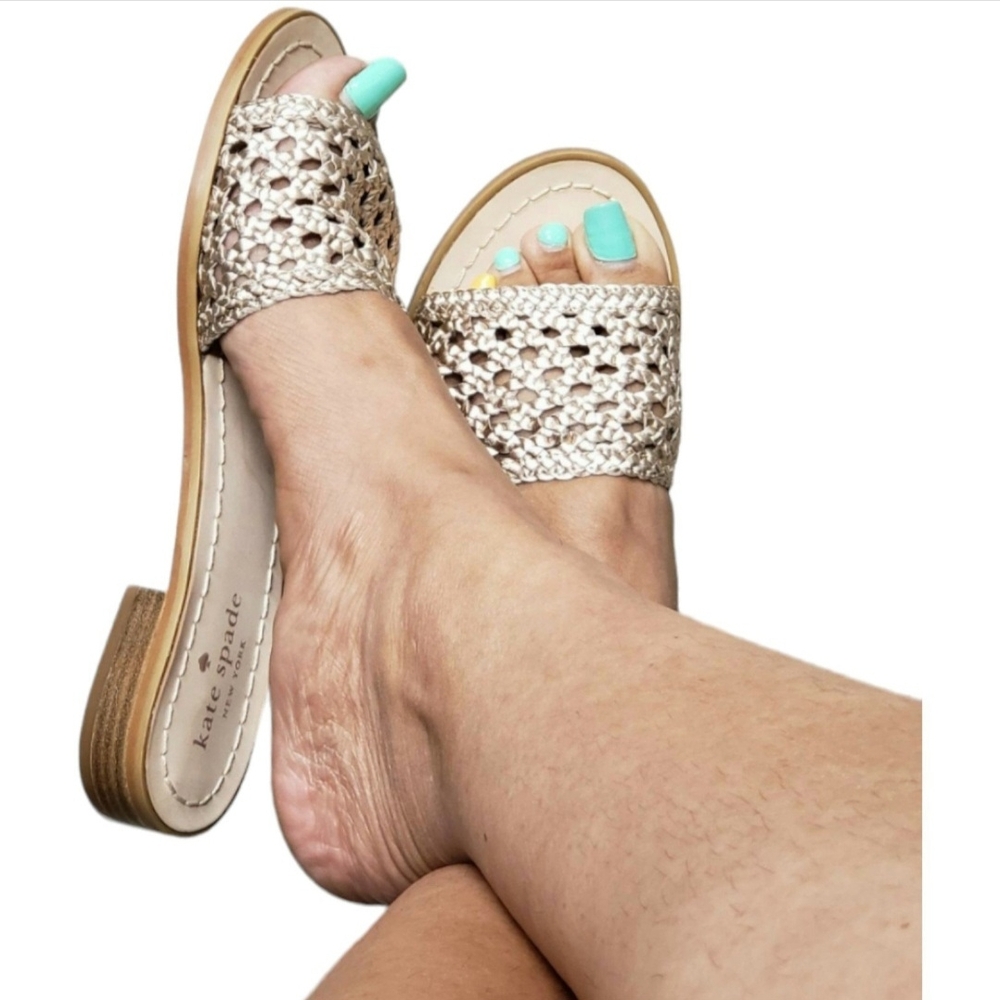 NWT Kate Spade Berlin Woven Leather Size 6½ M Rose Gold Sandals Slides